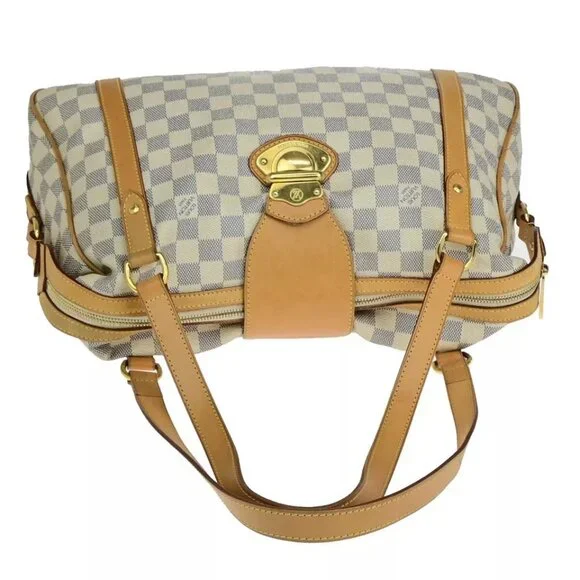 LOUIS VUITTON LV Stresa PM Shoulder Bag Damier Azur Leather White